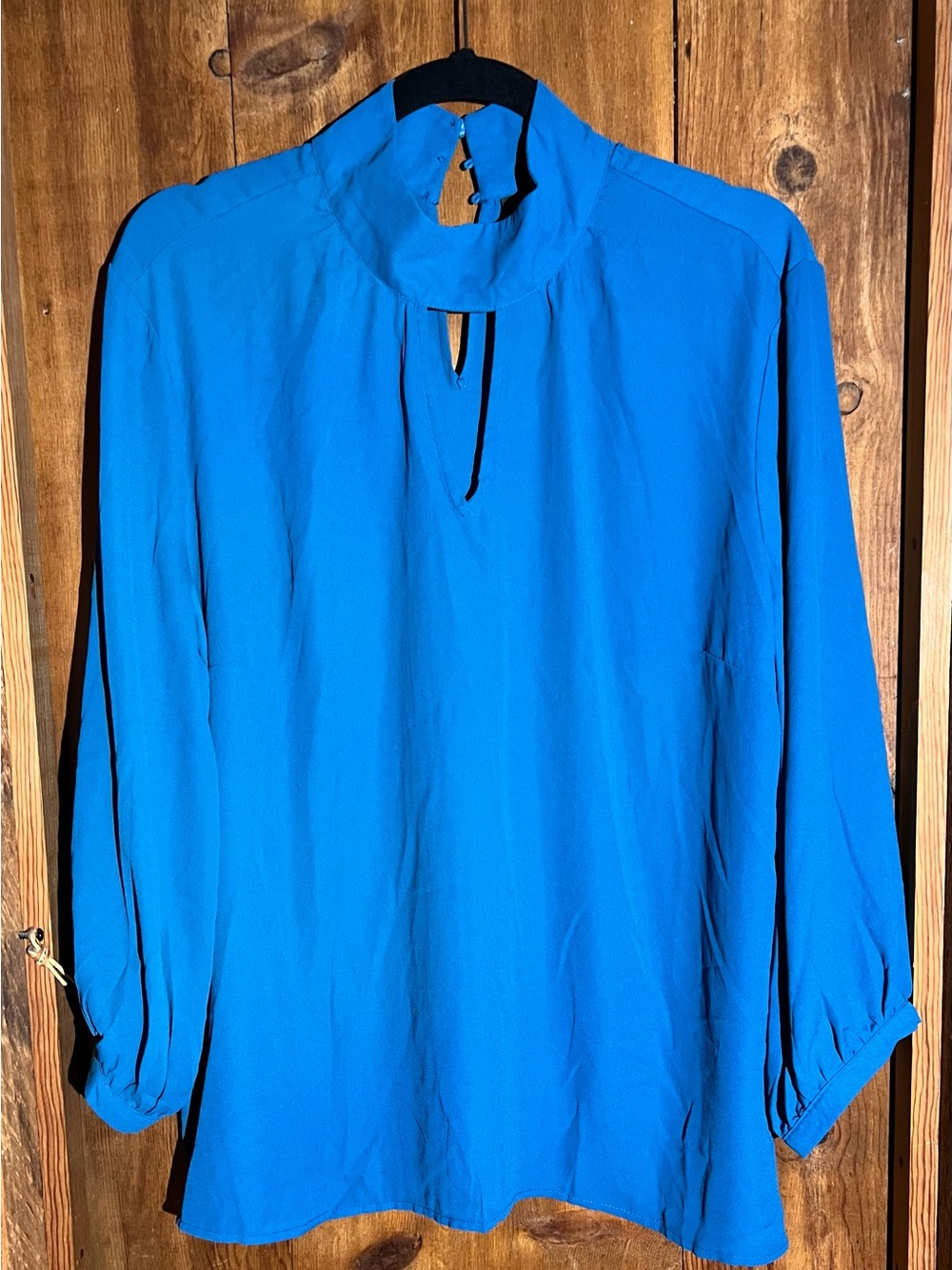 New York & Company Teal Blue Keyhole Long-Sleeve Blouse